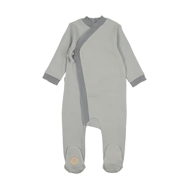 Knit Trim Wrap Footie-Blue