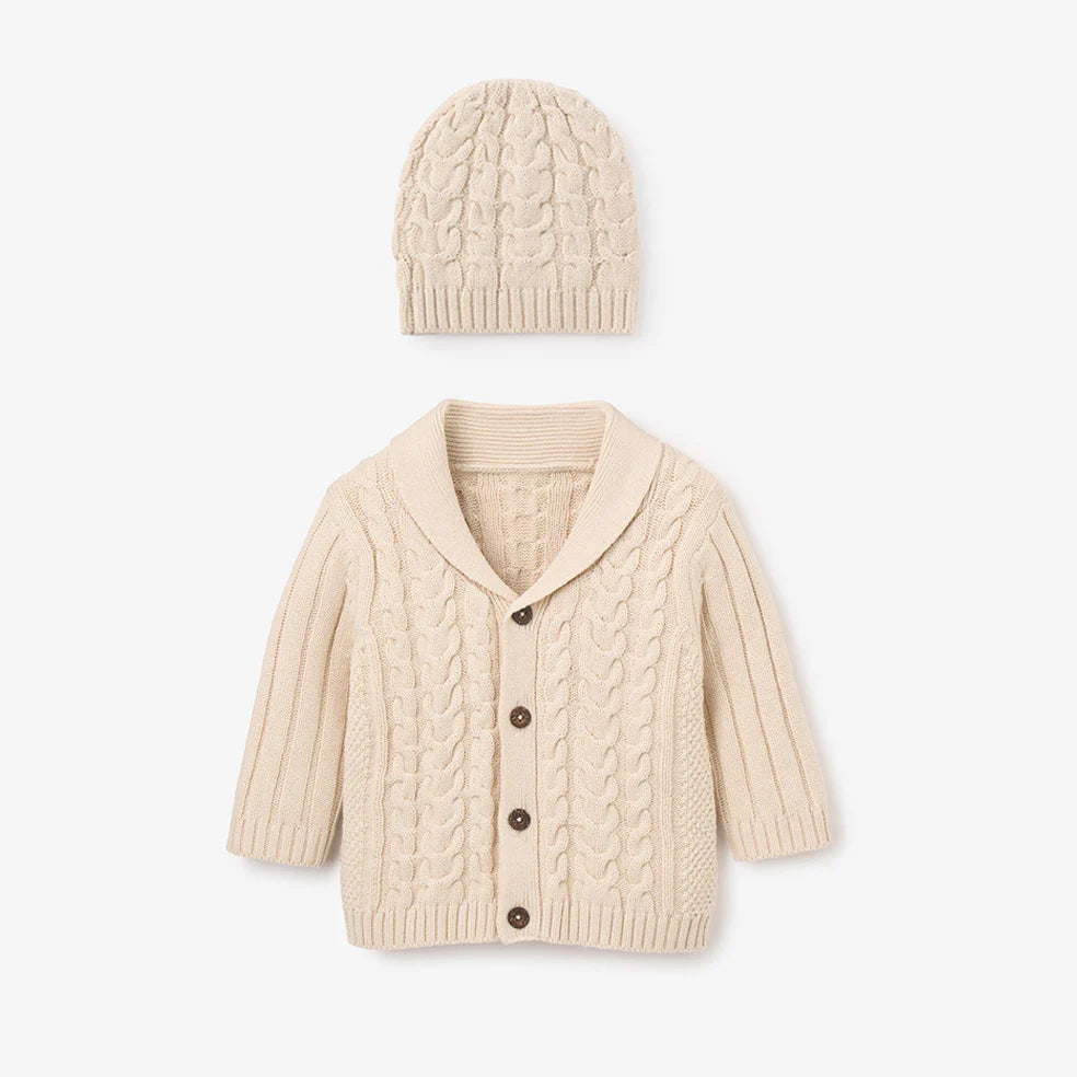 BOXED SET RAINY DAY V-NECK HORSESHOE CABLE CARDIGAN & HAT