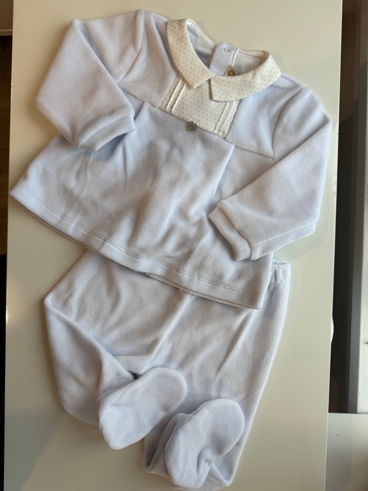 Blue Snowflake Velour Footie Pant Set