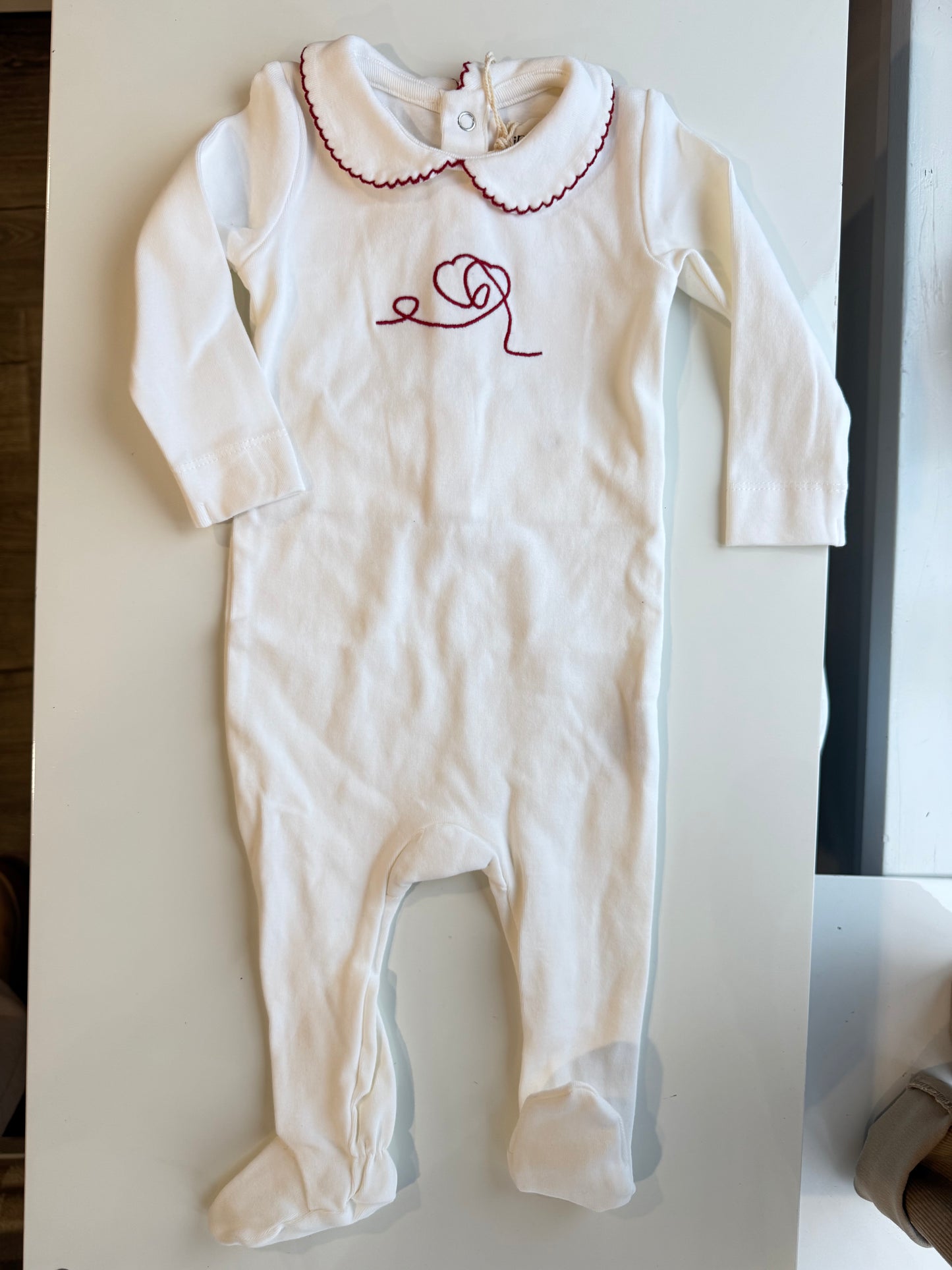 Vintage Embroidered Heart Footie