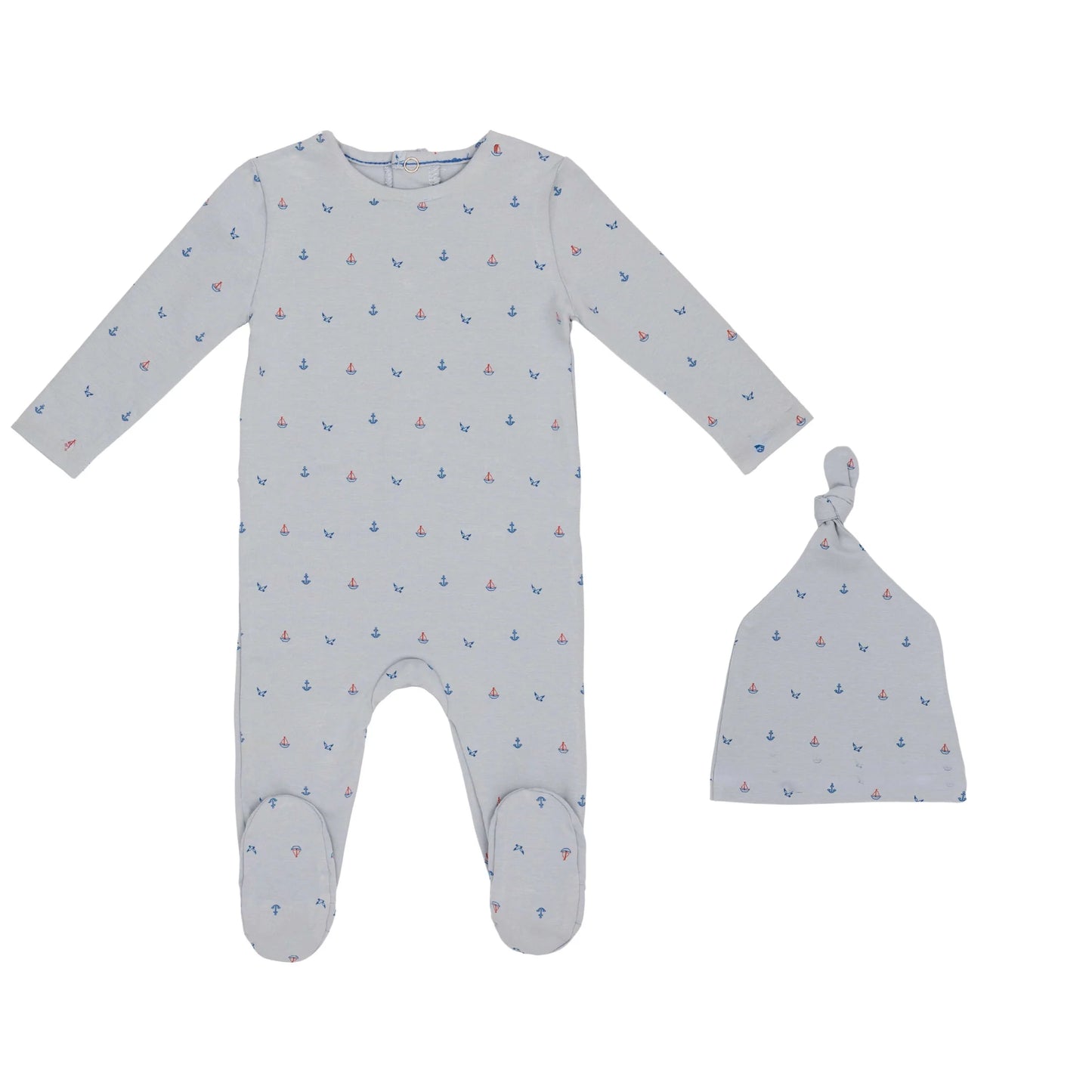 Nautical Print Boys Sea Blue Footie Gift Set