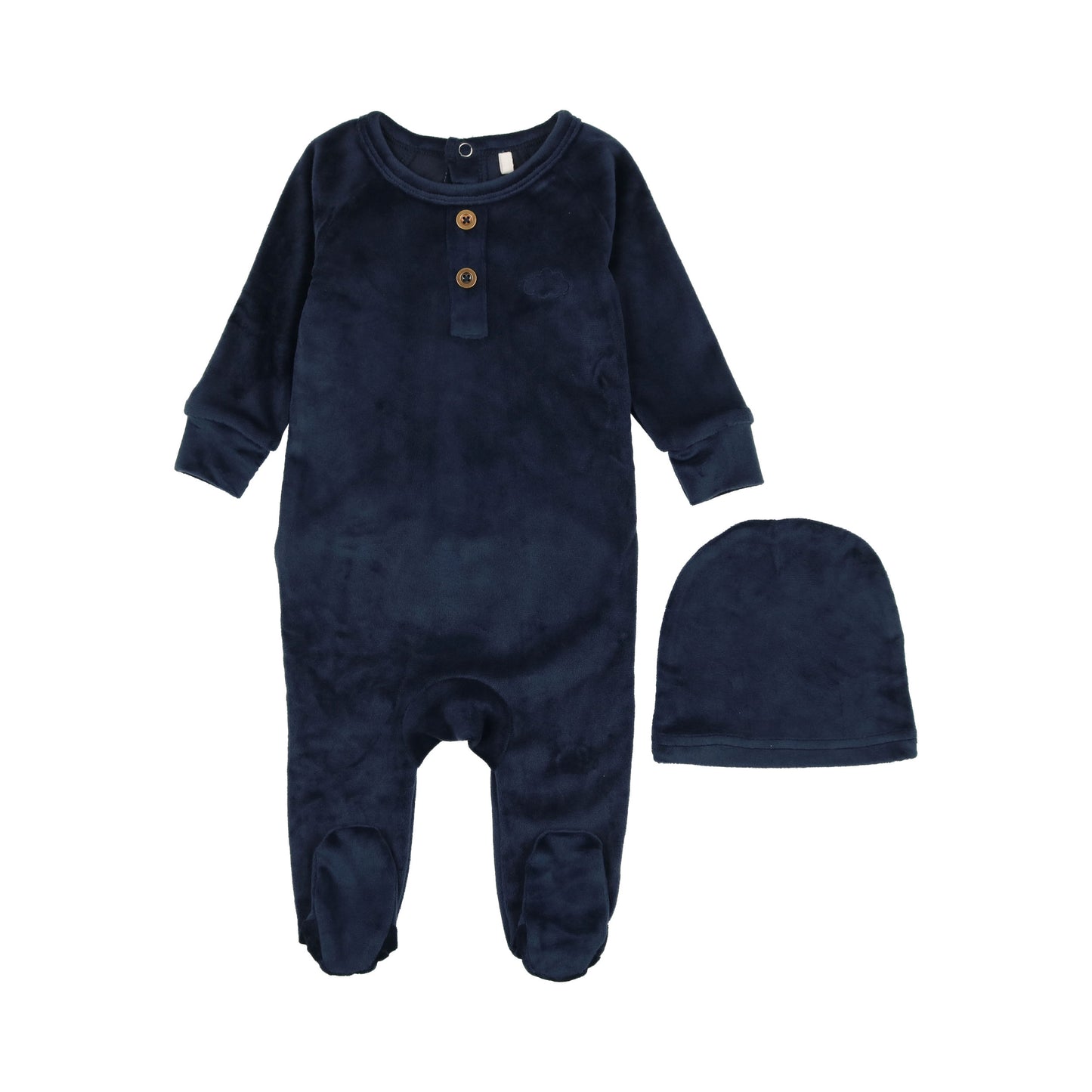 Velour Henley Footie- Midnight Blue