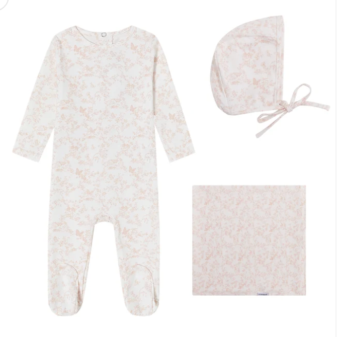 Pink Toile Butterfly Layette Set