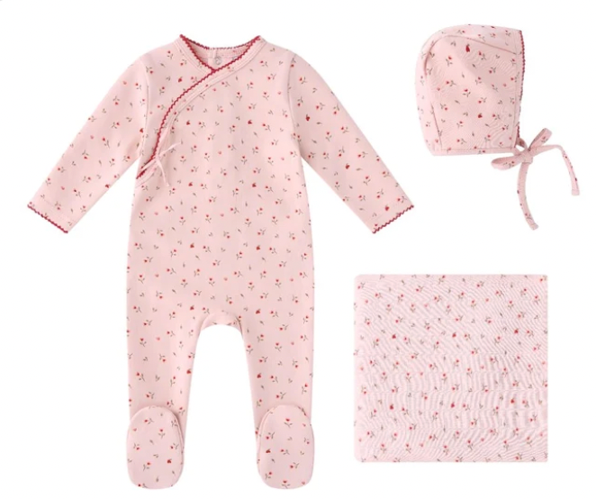 Pink Heart Printed Kimono Layette Set