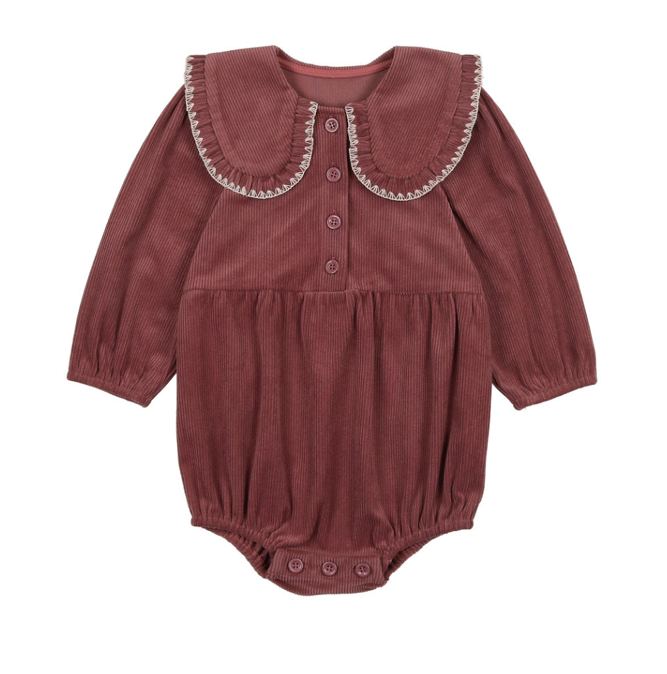 Pouf Cord Romper in Mauve