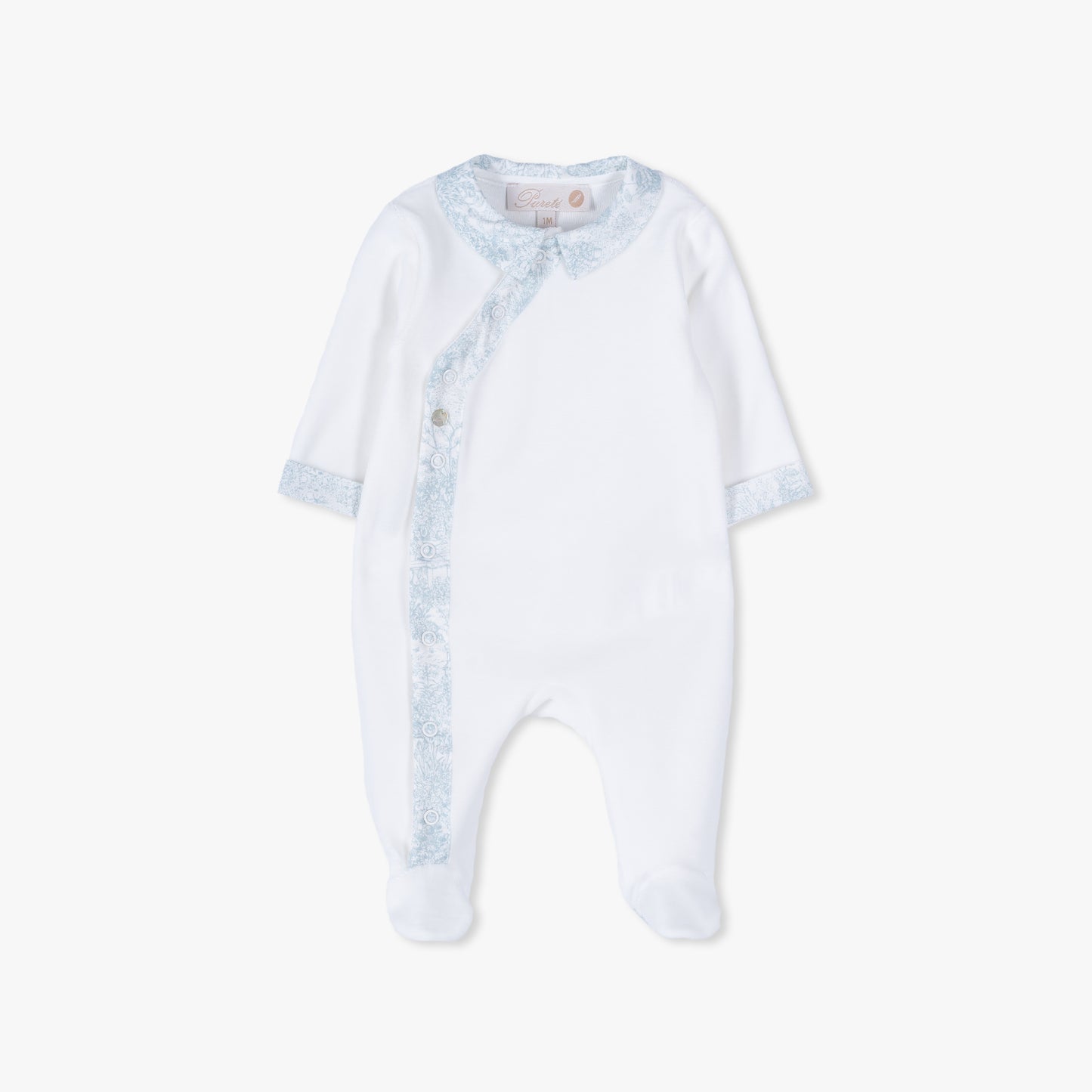 Toile trim footie (light blue)