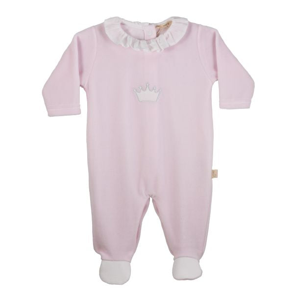 Ruffle Velour Footie W/ Crown