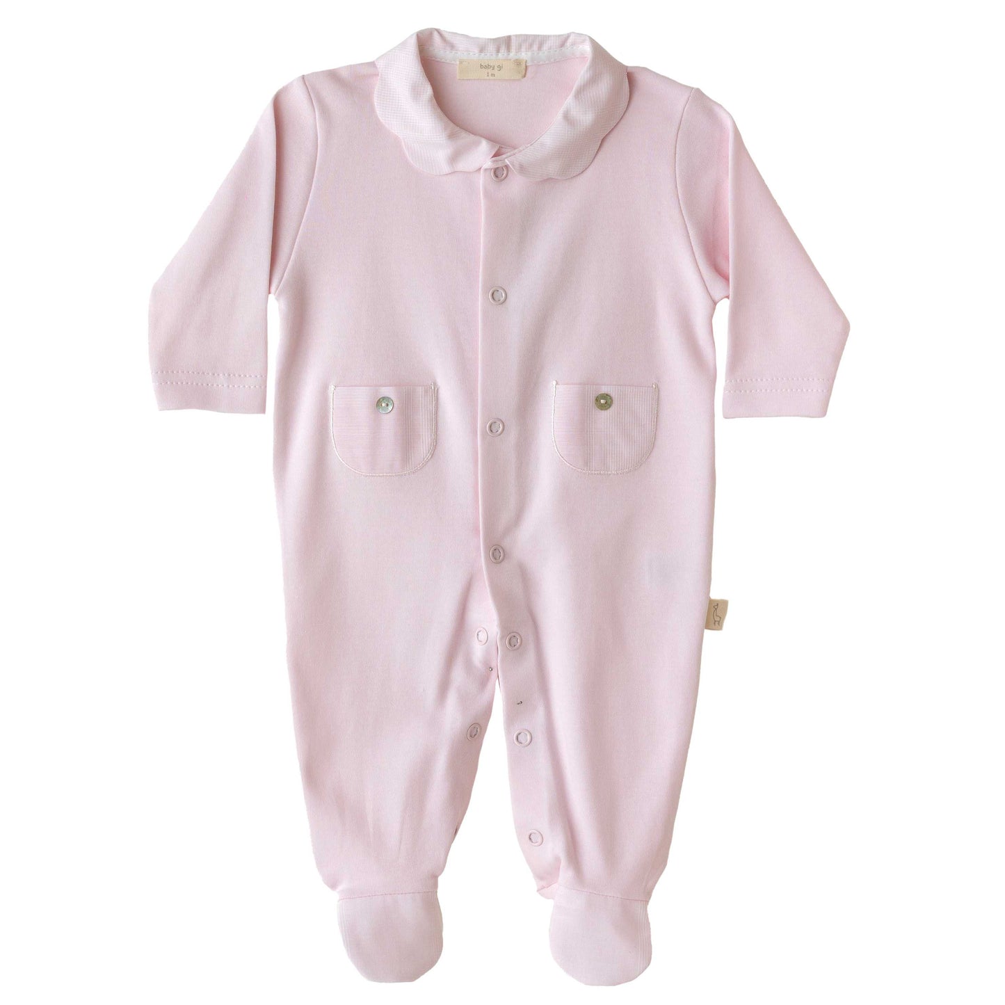 scalloped collar footie w/ pockets