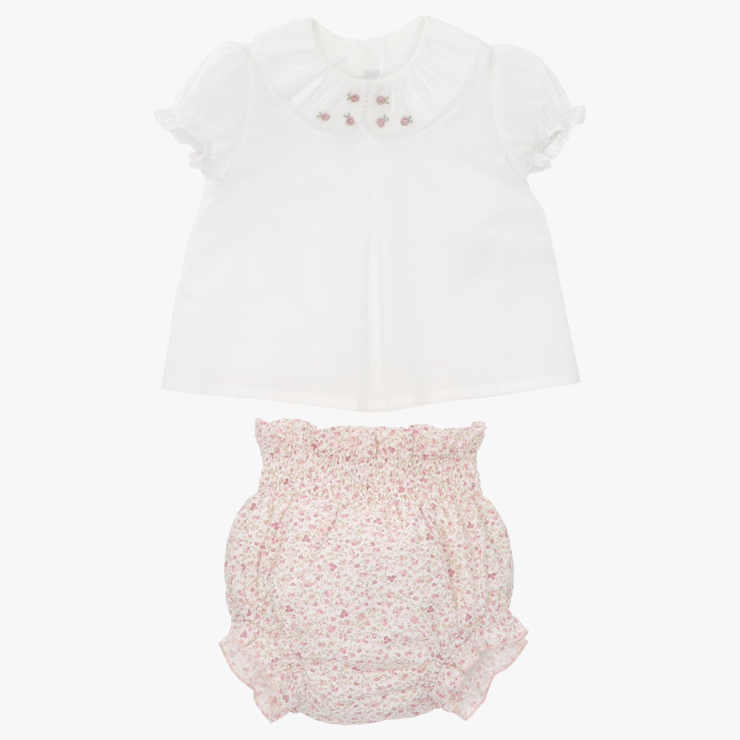 ruffled blouse with flower collar and floral bloomer 2 piece set