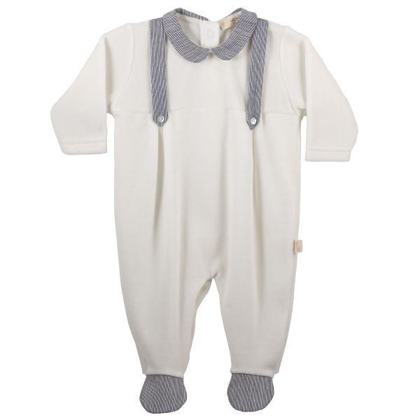 Teddy Bear Velour Footie W/ Suspenders