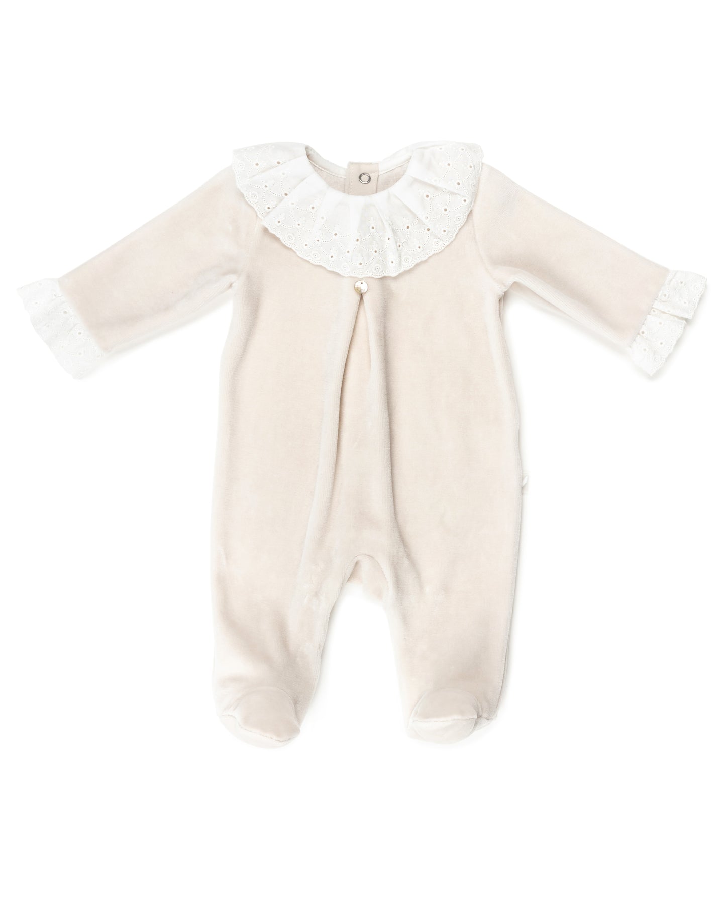 Girls Dark Ivory Velour Footie