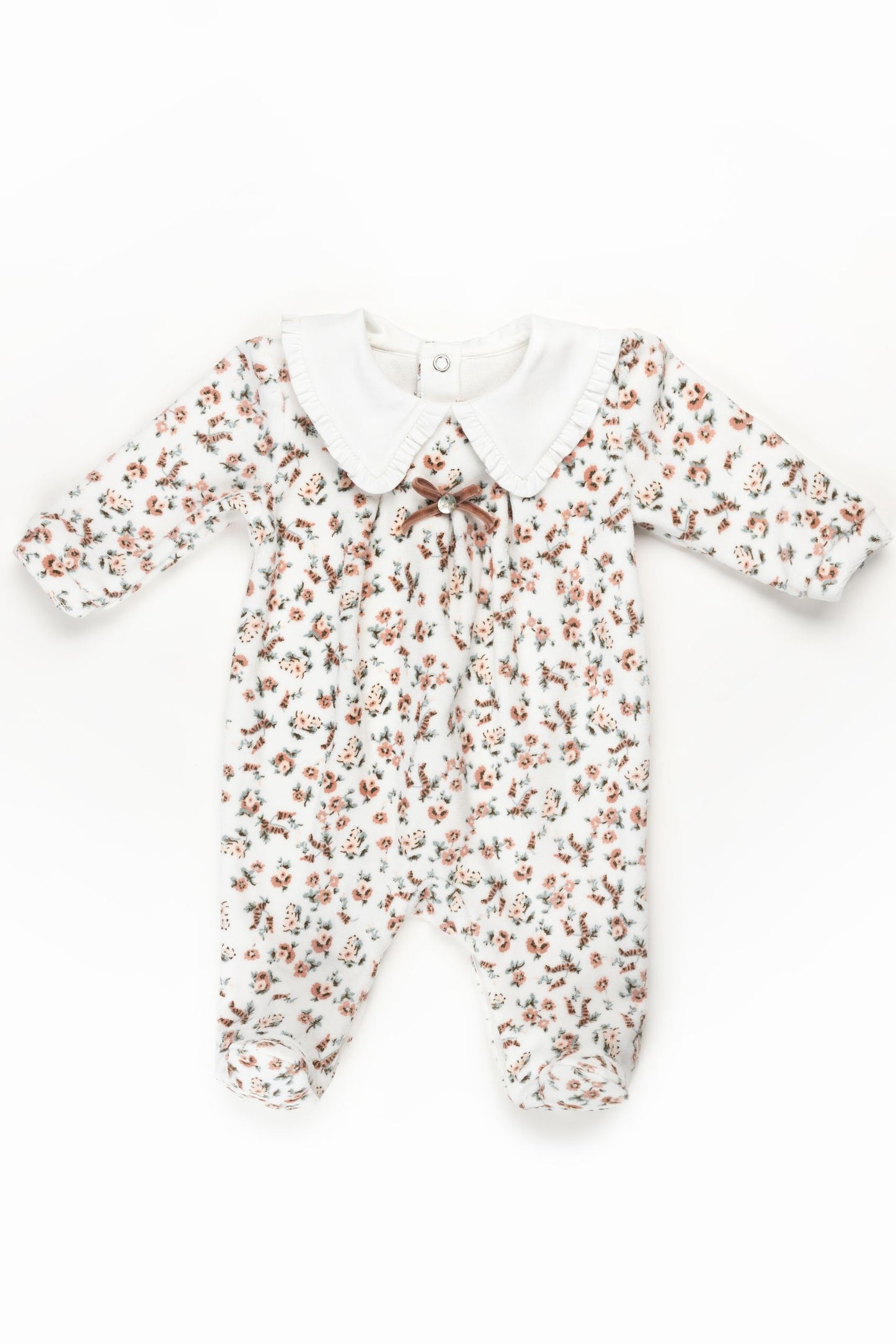 Collared floral velour footie