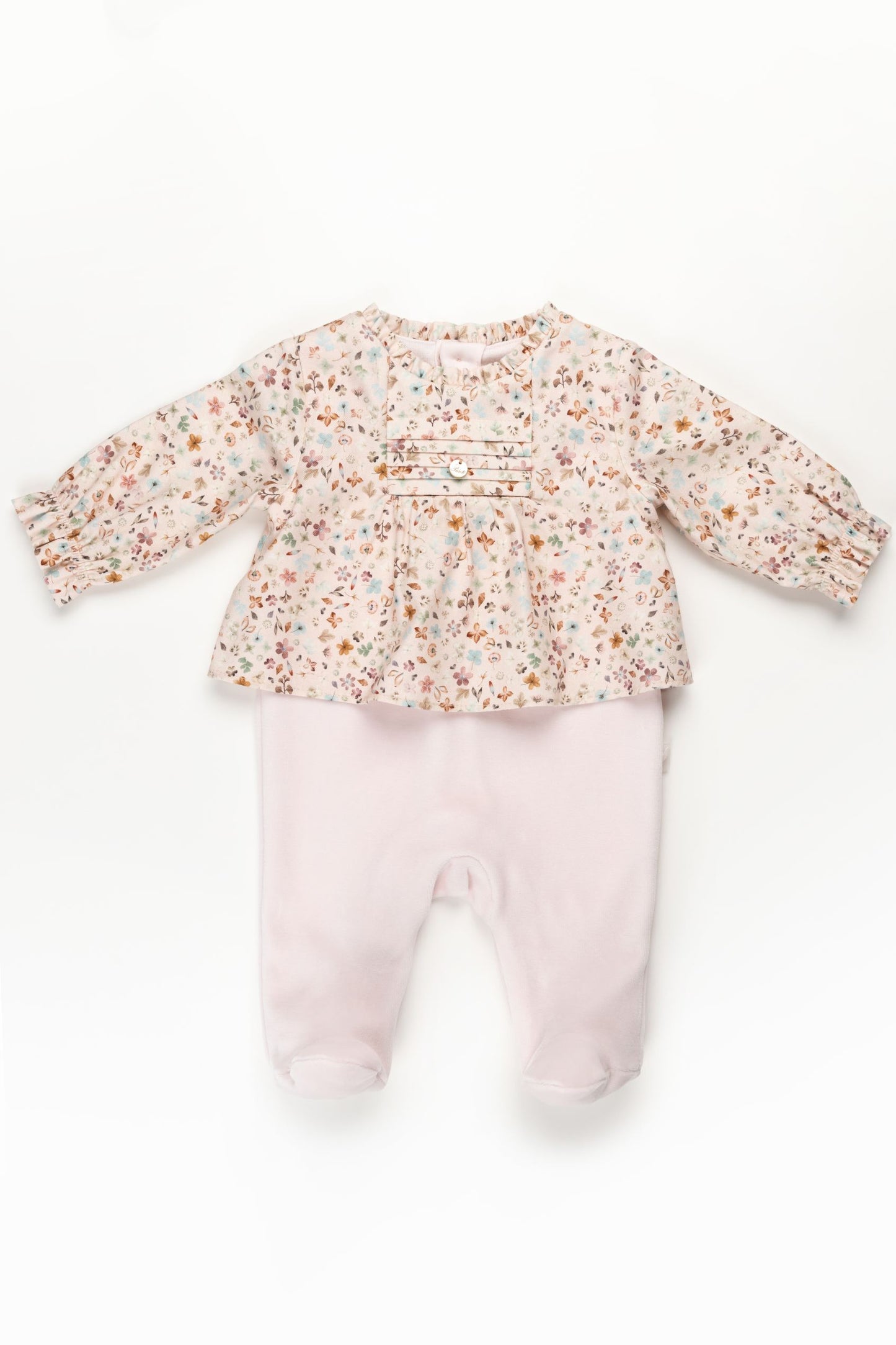 Ivory Floral Velour Footie