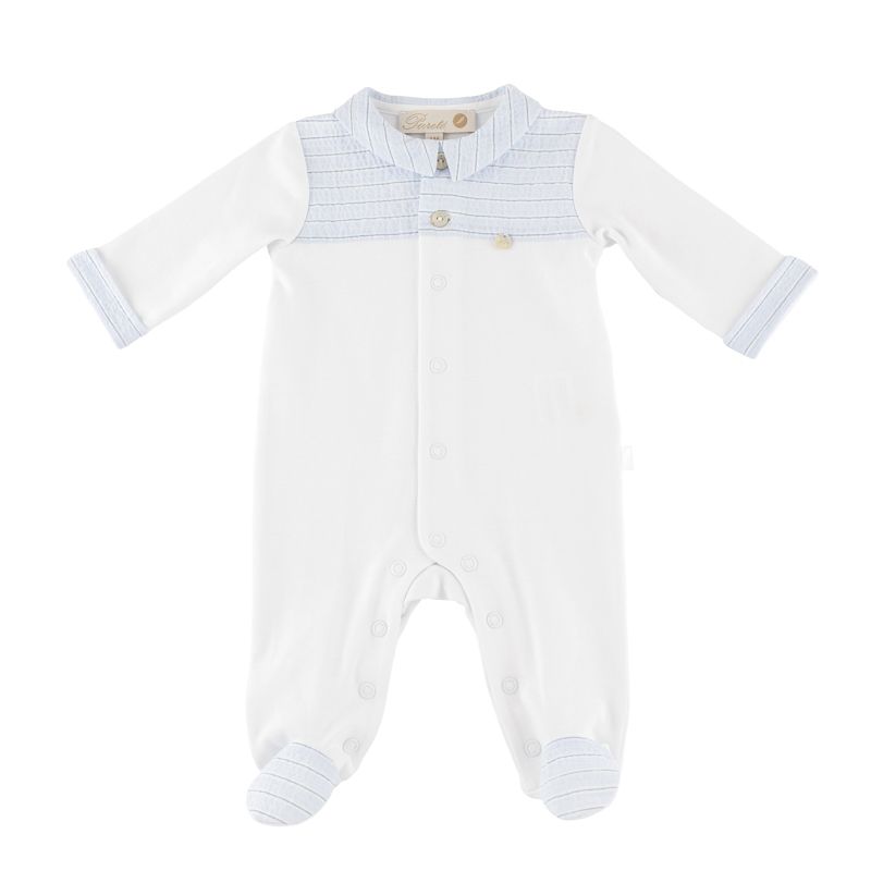 Jacob Blue Half Striped Footie With Collar