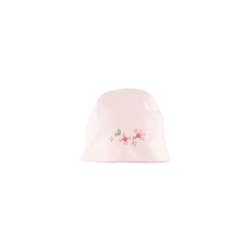 Girls flower embroidered pink hat