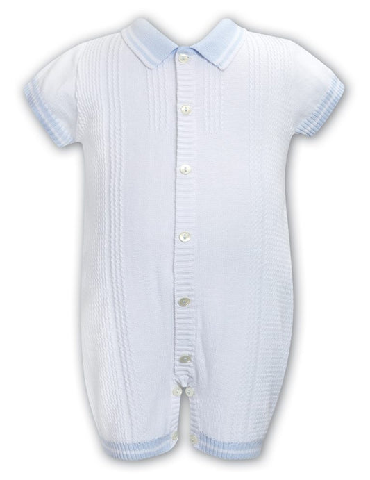 Boys Collard Blue and White Knit Romper