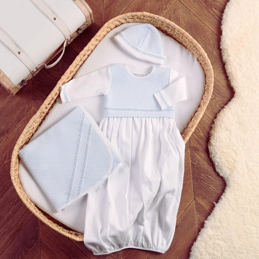 Baby White & Blue Cotton Gown Set
