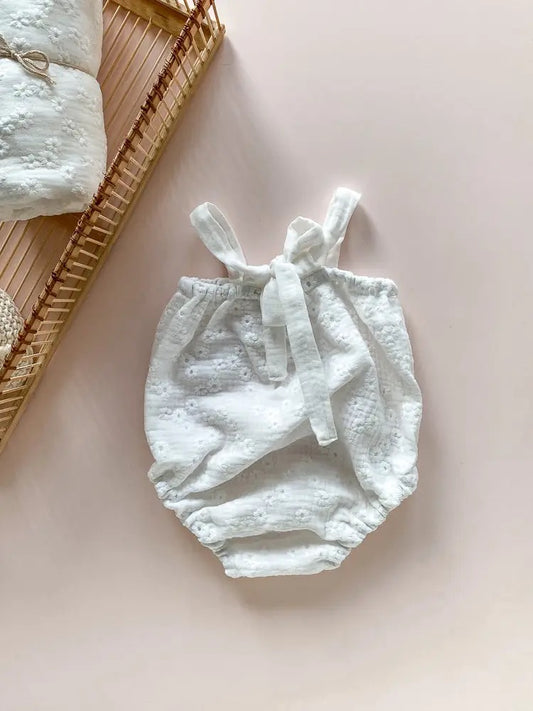 Embroidered Muslin Romper / Ivory