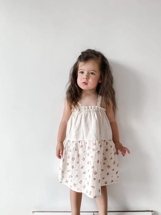 Baby Muslin Dress / Ecru - Bouquets