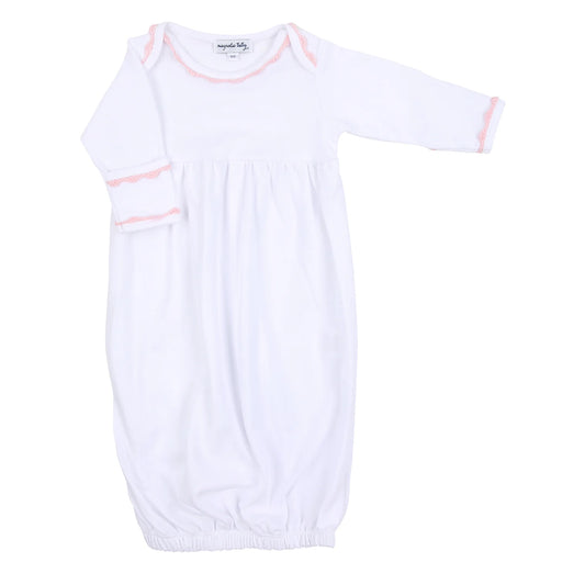 Baby Joy Fall 24 Pink Crochet Trim Gathered Gown