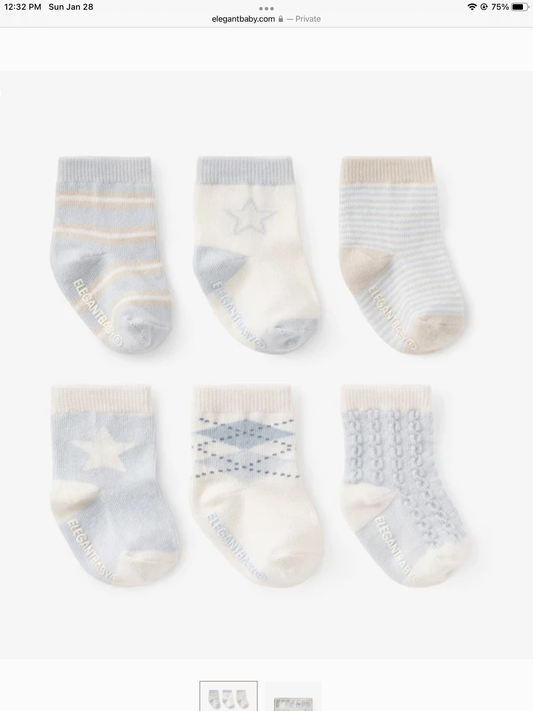 CLASSIC BLUE NON SLIP BABY SOCKS 6PK