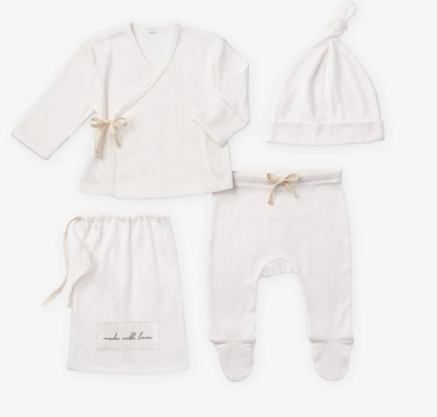 Pointelle layette set in pouch