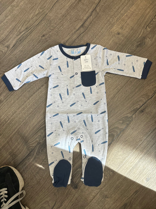 Baseball print cotton footsie