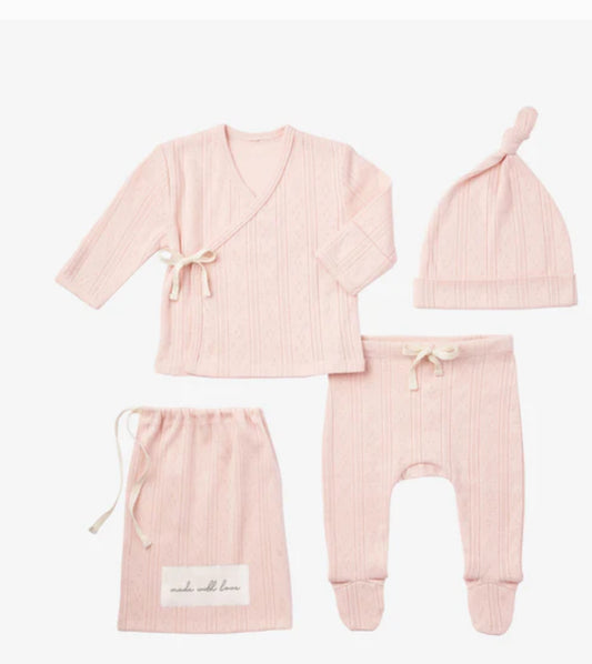Pointelle layette set in pouch
