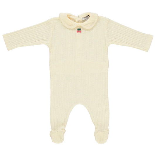Bebe Collar Overall Natural Cherry Pointelle