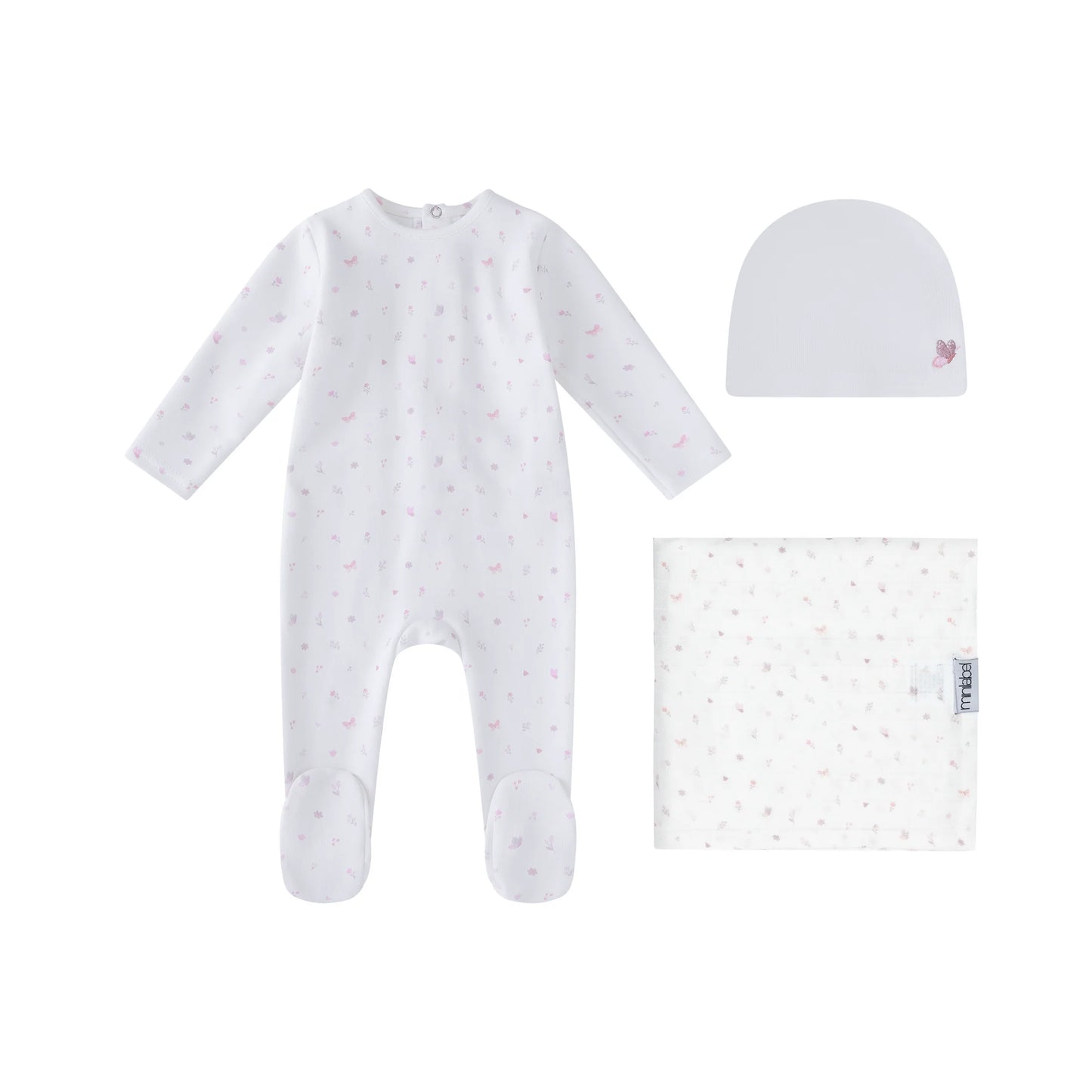 White Butterfly All Over Print Layette Set