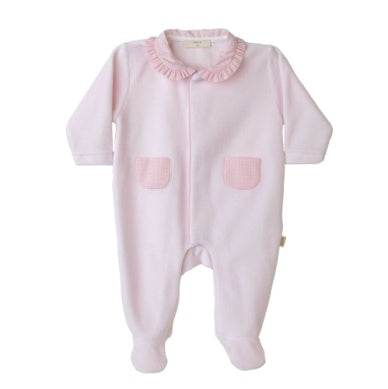 Checkered Ruffle Collar Footie W/ Pockets