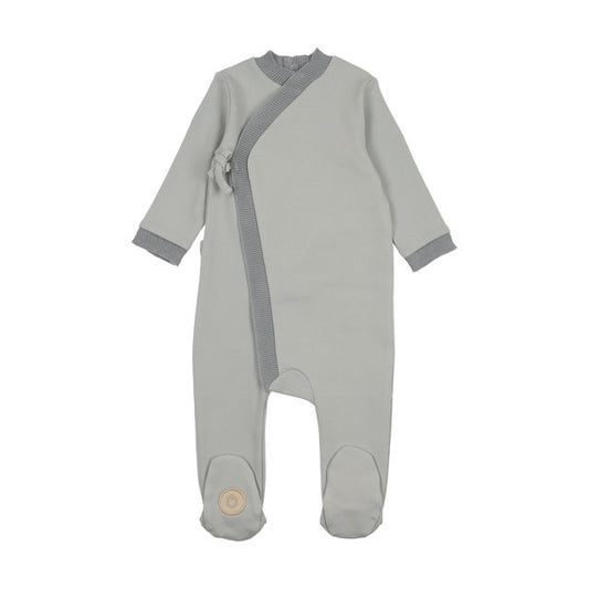 Knit Trim Wrap Footie-Blue