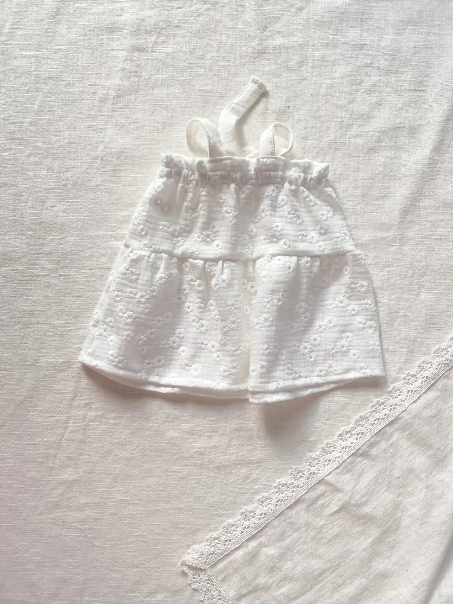 Baby Dress / Embroidered Muslin - Ivory