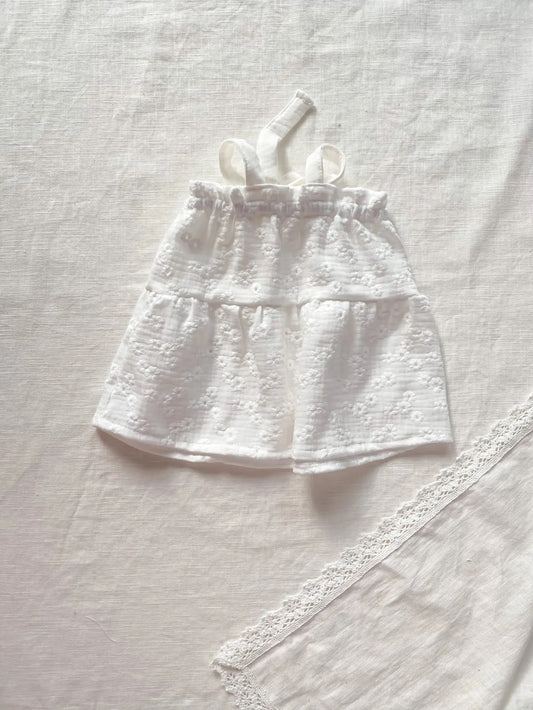 Baby Dress / Embroidered Muslin - Ivory