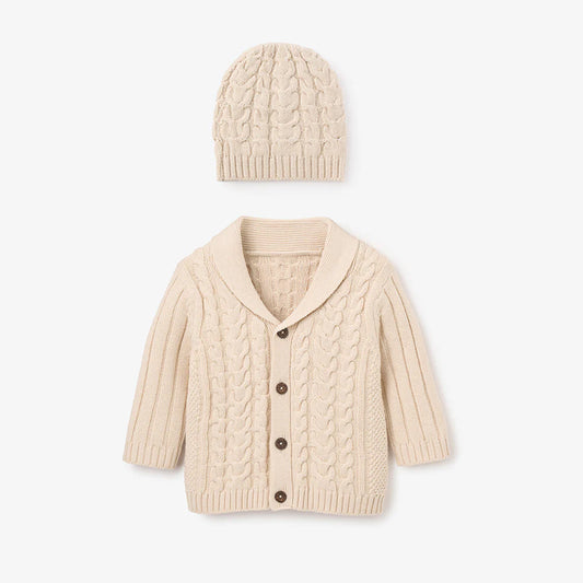BOXED SET RAINY DAY V-NECK HORSESHOE CABLE CARDIGAN & HAT