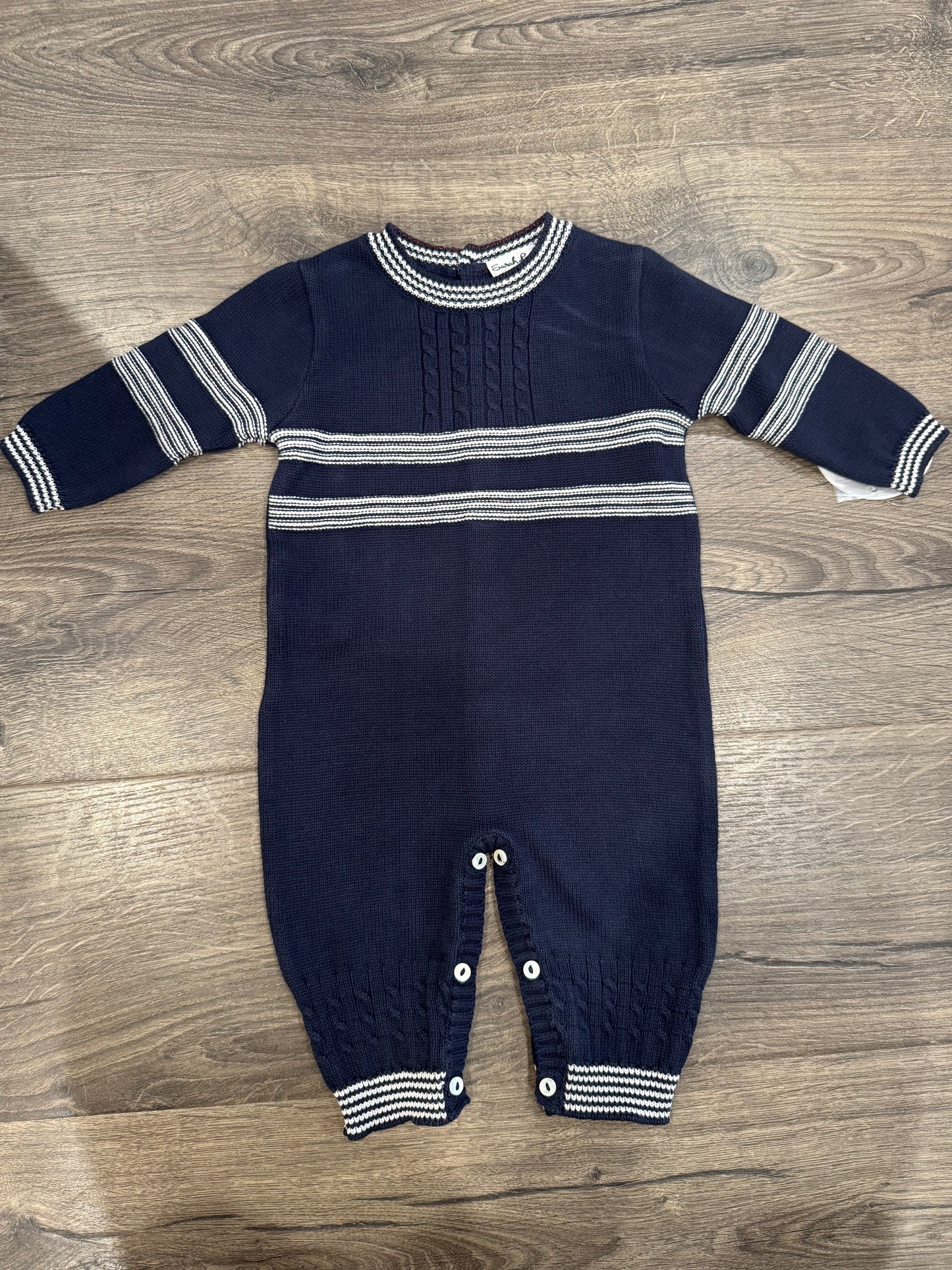 Navy Striped Cable Knit Romper