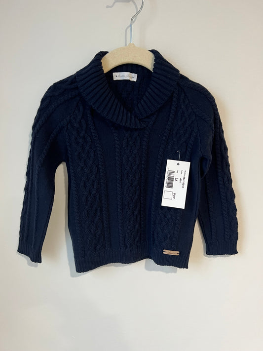 Navy cross collar cable knit sweater