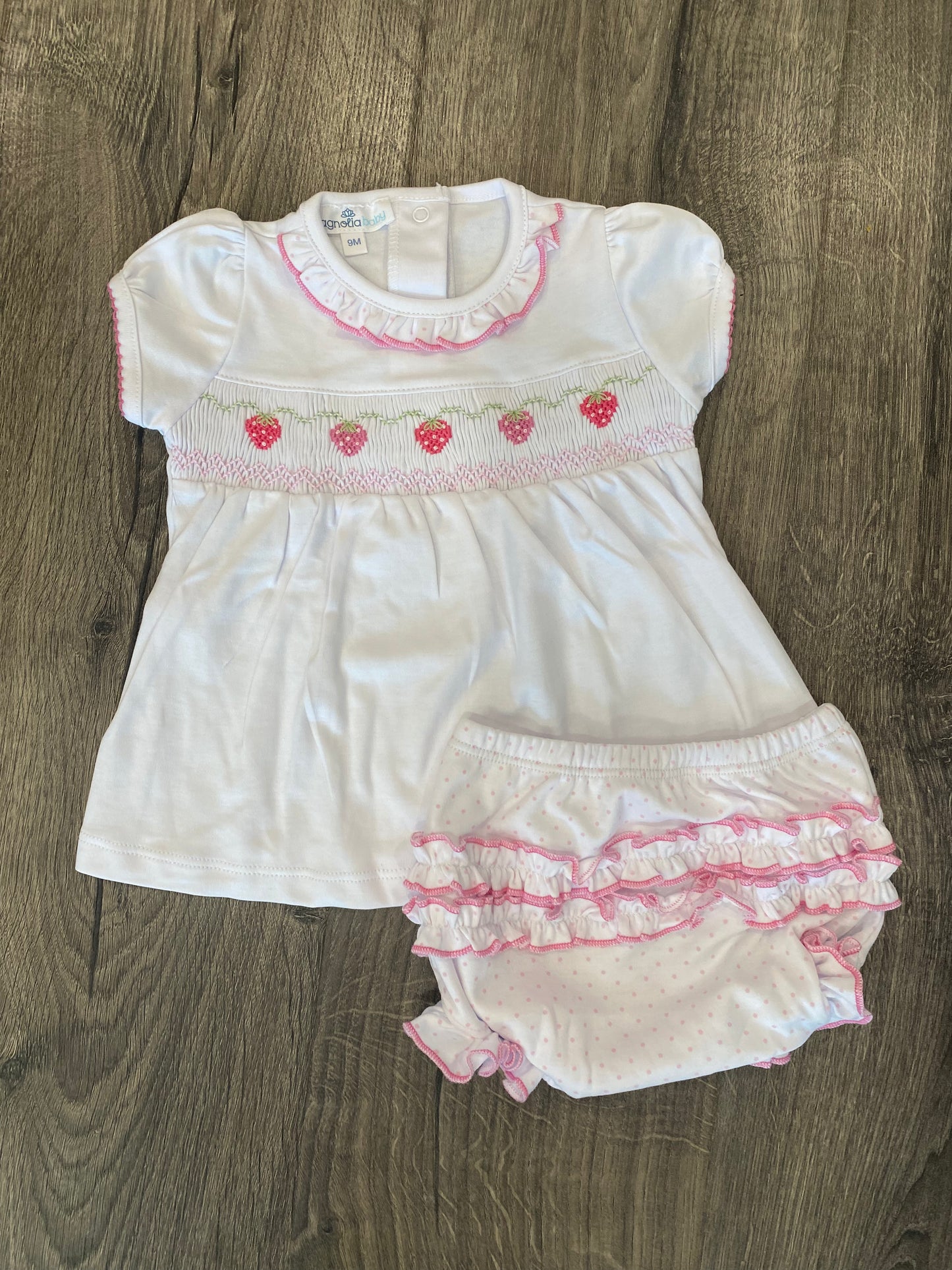 Eloise Strawberry Smocked Ruffle Diaper Set