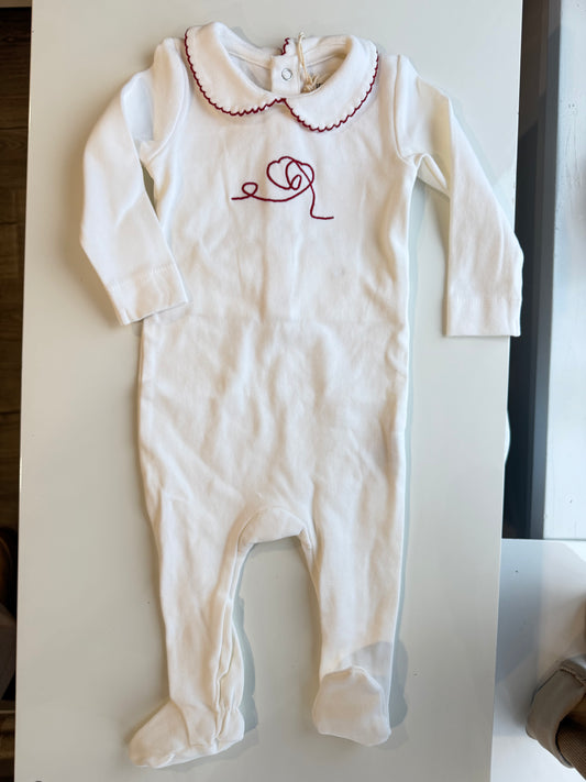 Vintage Embroidered Heart Footie