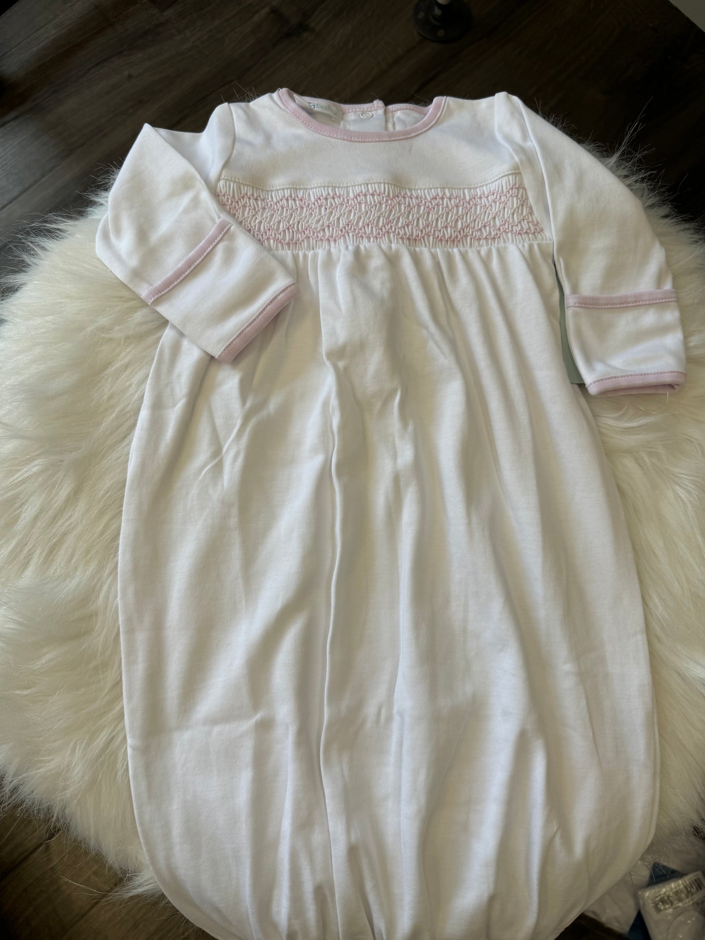 New beginings smocked gathered gown