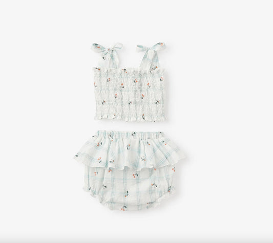 STRAWBERRY PICNIC SMOCKED TIE TOP W/ BLOOMER
