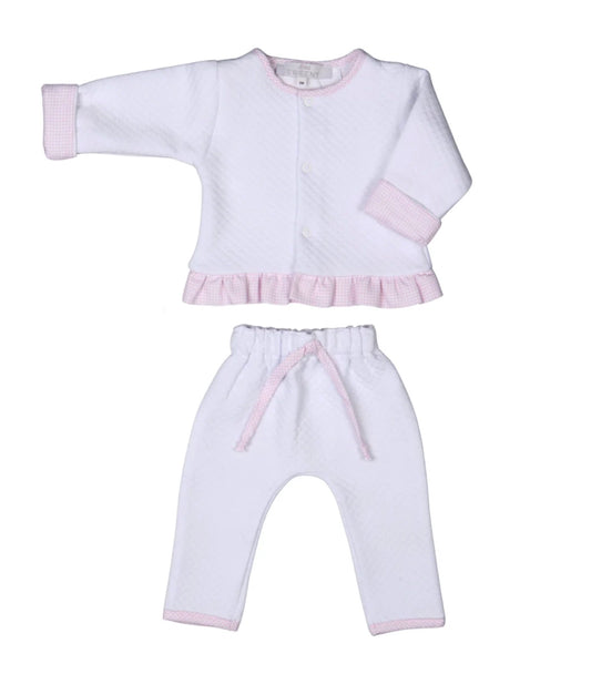 LUCY Collection | Girls White Quilted Cotton Jacket & Trouser Set
