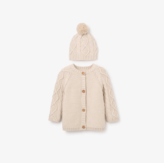 RAINY DAY CHUNKY DIAMOND CABLE CARDIGAN + HAT