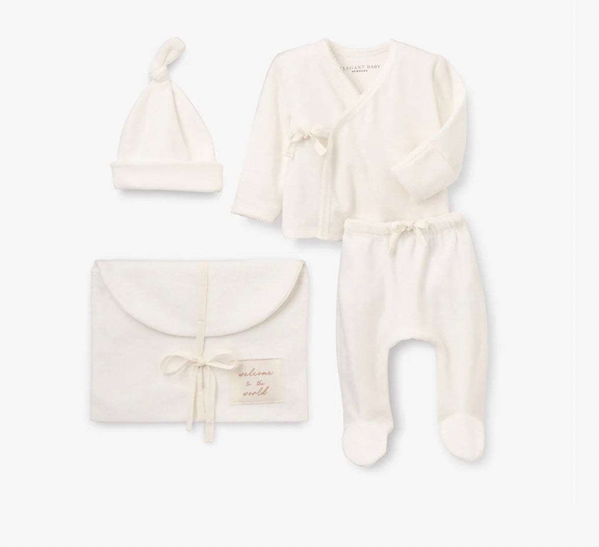 NB VELOUR WELCOME TO THE WORLD BAG SET