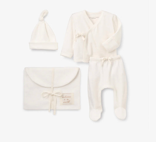 NB VELOUR WELCOME TO THE WORLD BAG SET
