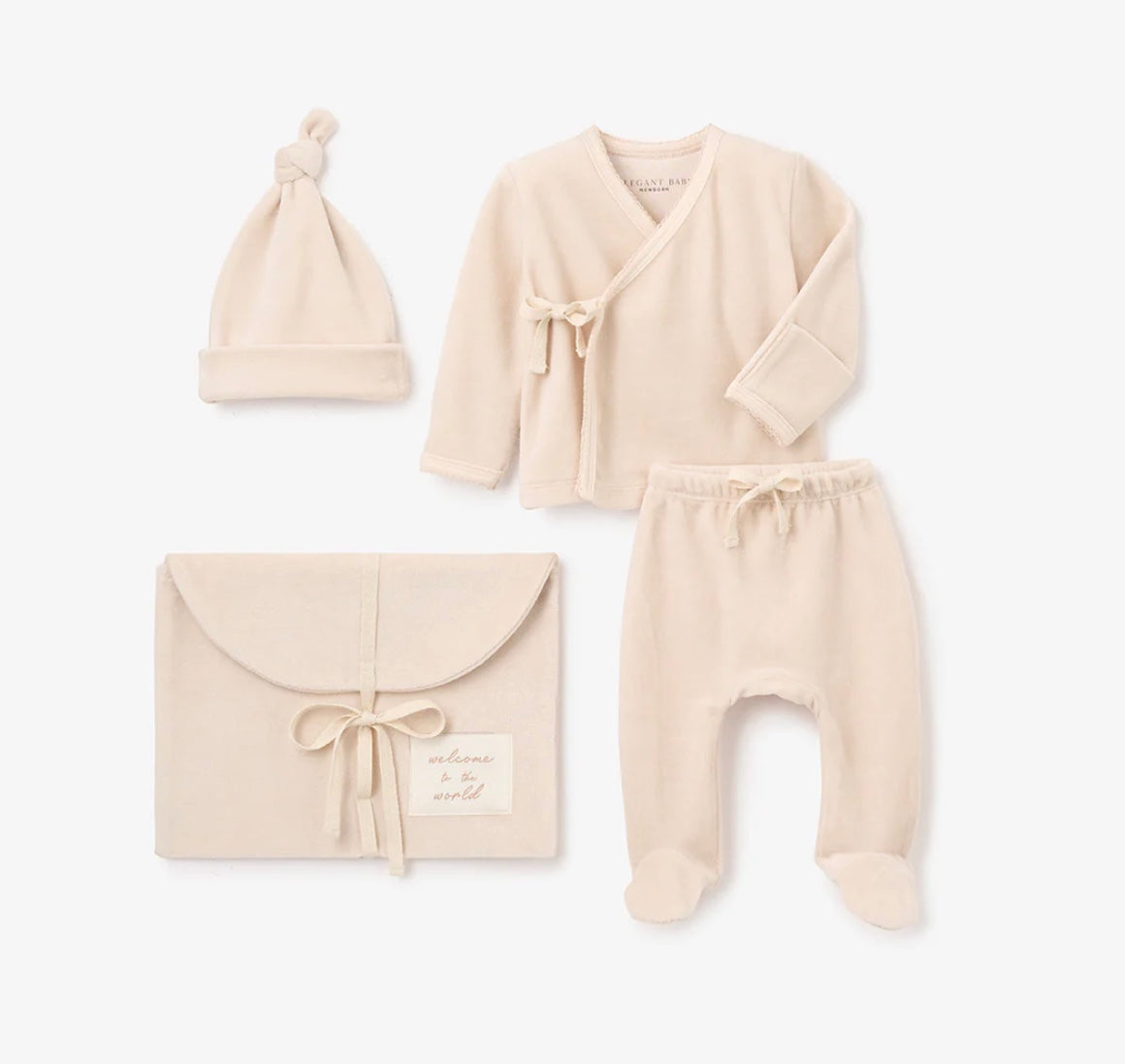 NB VELOUR WELCOME TO THE WORLD BAG SET