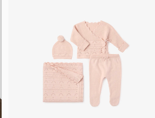 NB CASHMERE POINTELLE TMH BOXED SET PINK NB