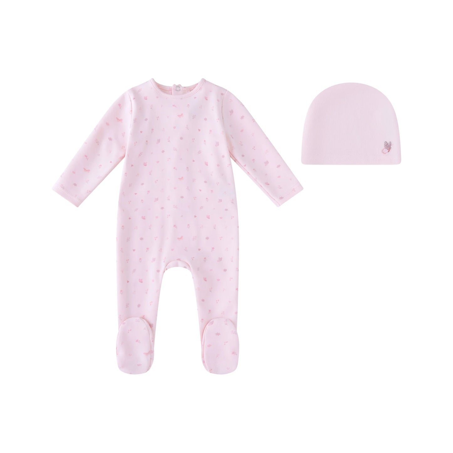 Pink Butterfly All Over Print Footie and hat gift set