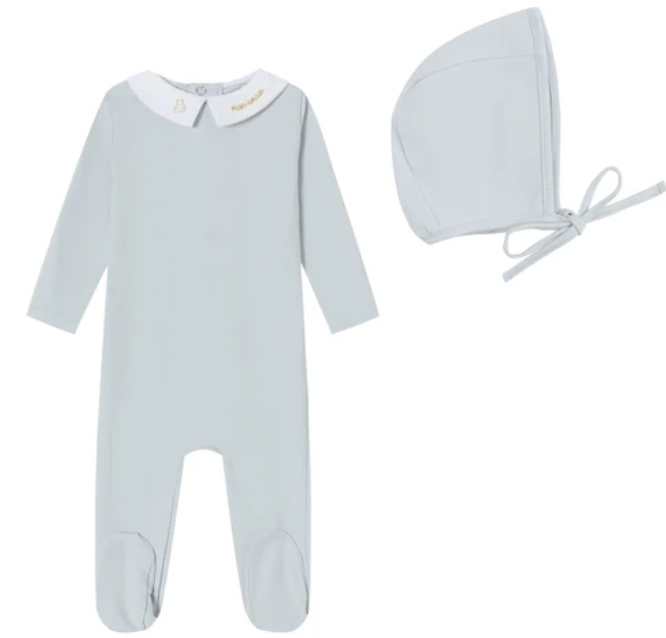 Blue Metallic Embroidered Footie and Hat