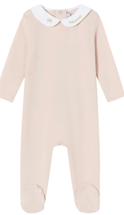 Pink Metallic Embroidered Footie